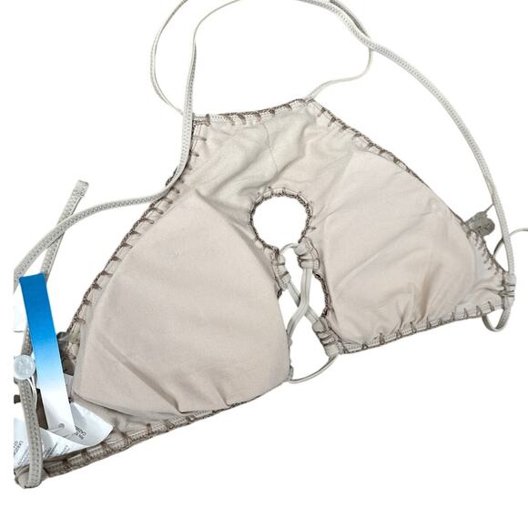 Lucky Brand Crochet Tie Back Strappy Bikini Top in Sand Size Small - Picture 4 of 7